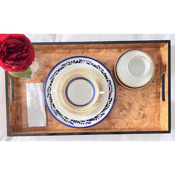 Large Burled Wood Serving Tray 21.25"L x 12"W x 2"H Glossy Finish Serveware - Picture 8 of 12